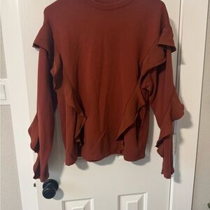 a new day Ruffled Sweatshirt - Rust